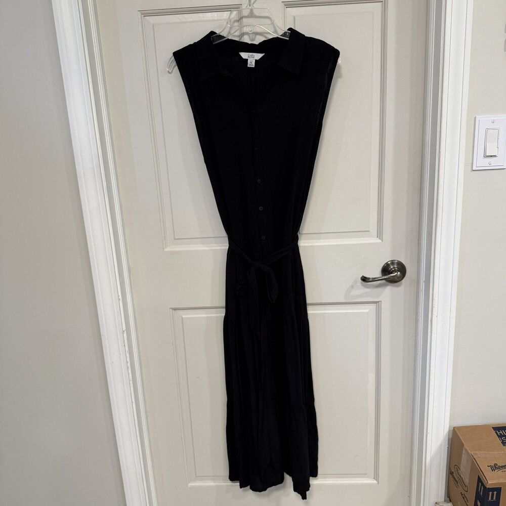 Croft & Barrow Black Maxi Dress V-Neck Button Sleeveless XL Women Petite pockets